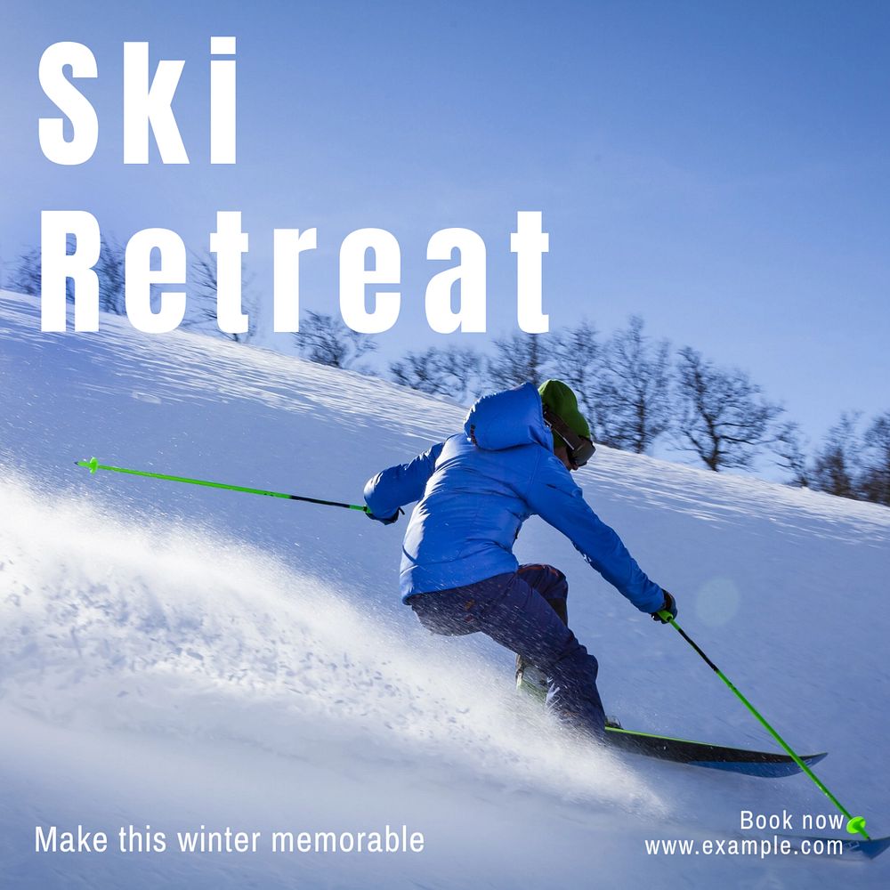 Ski retreat Instagram post template, editable text