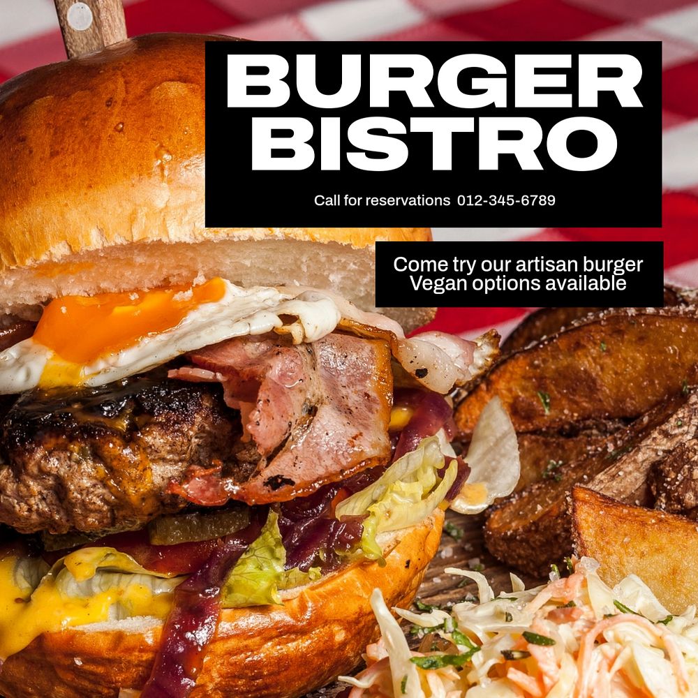 Burger bistro Instagram post template, editable text