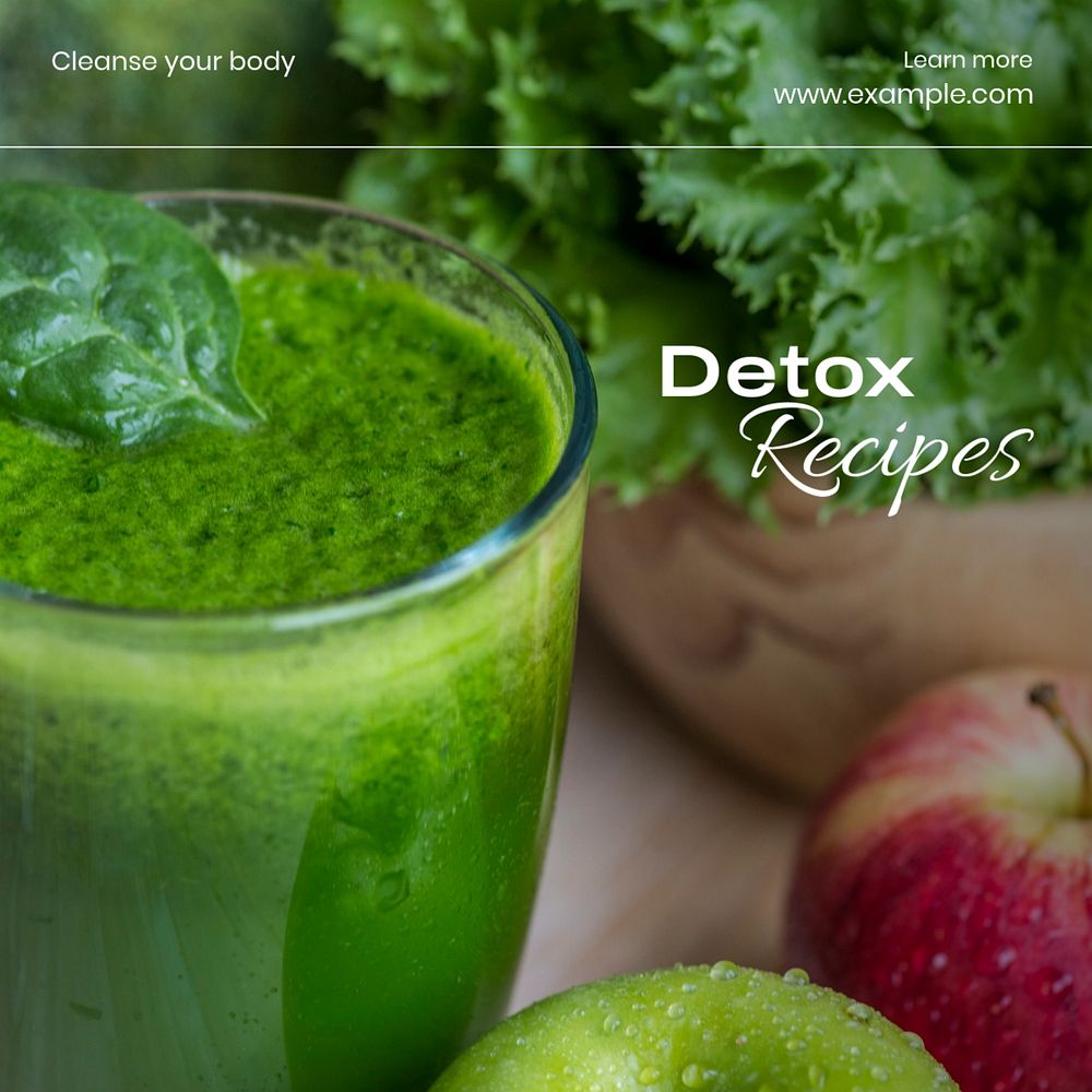 Detox recipes Instagram post template, editable text