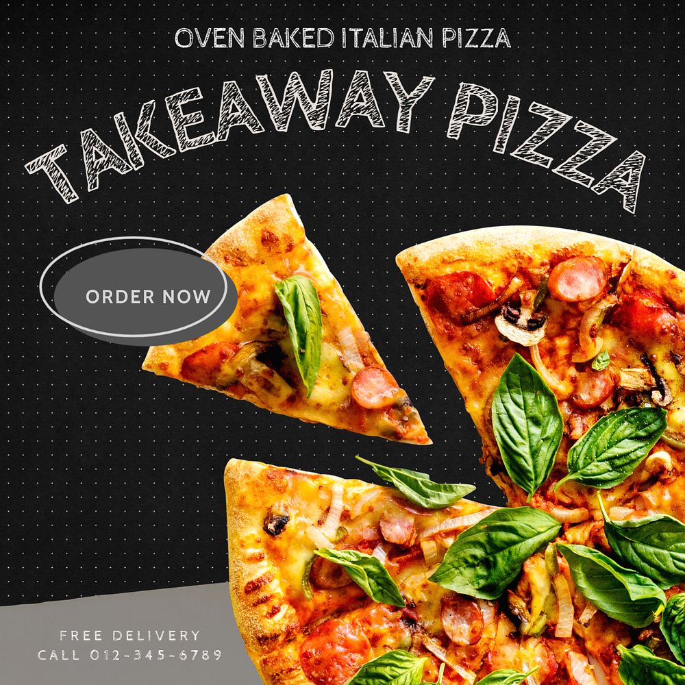 Takeaway pizza Instagram post template, editable text