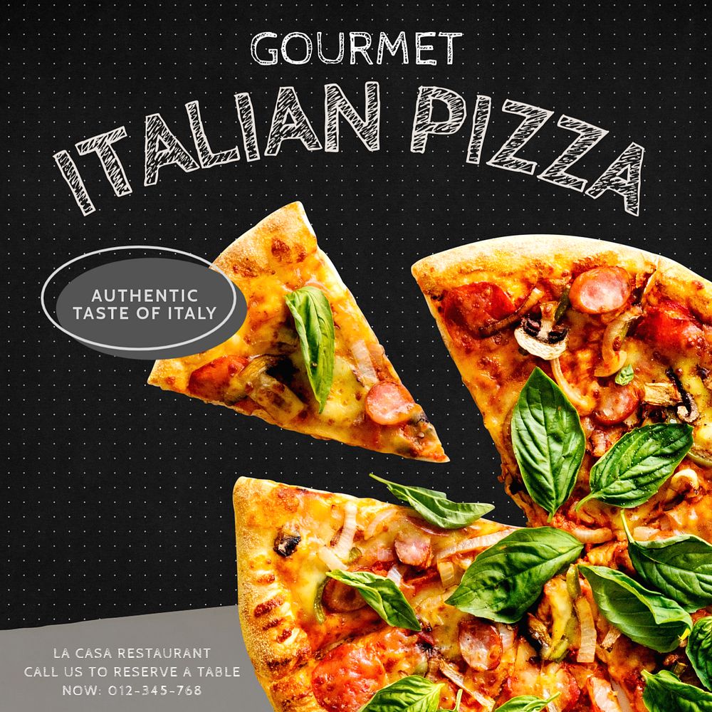 Gourmet Italian pizza Instagram post template, editable text