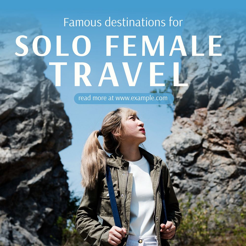 Female travel Instagram post template, editable text