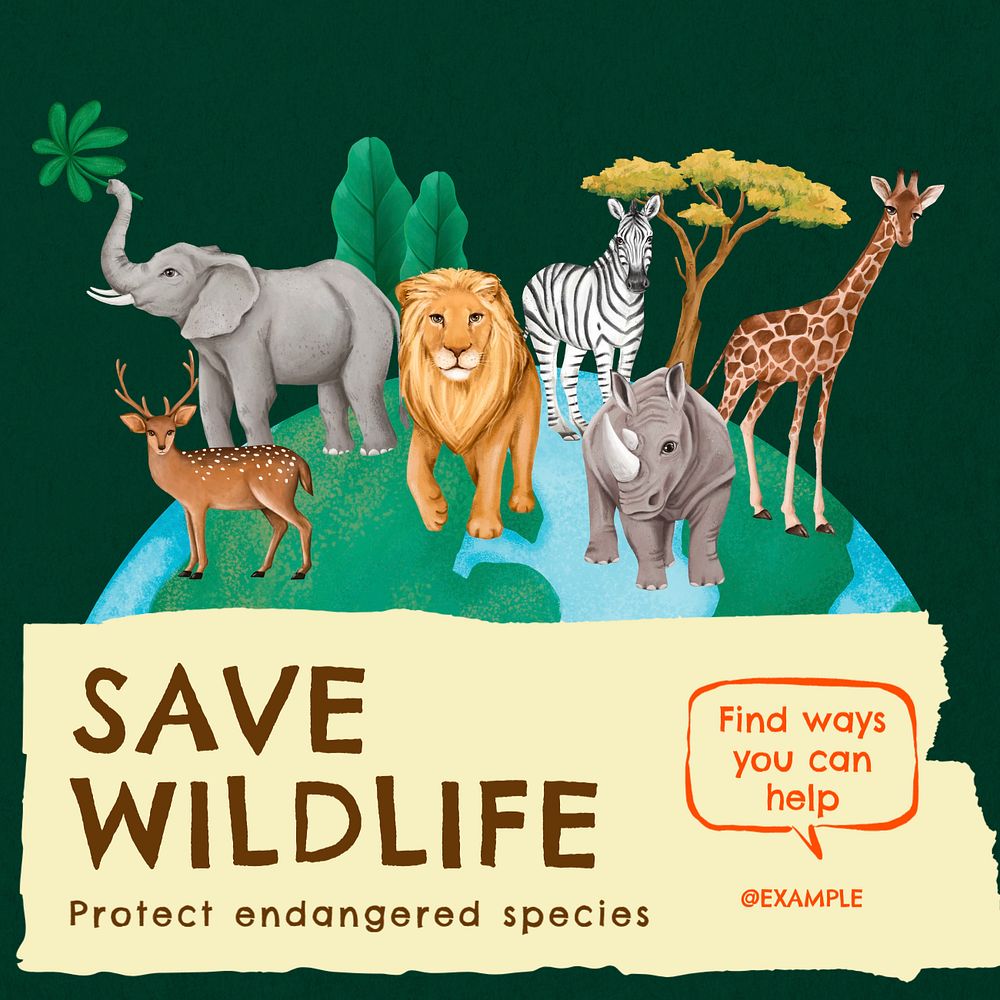 Save wildlife Instagram post template, editable text