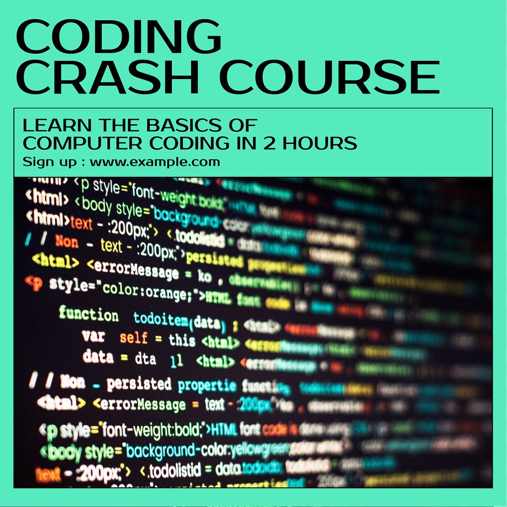 Coding crash course Instagram post template, editable text