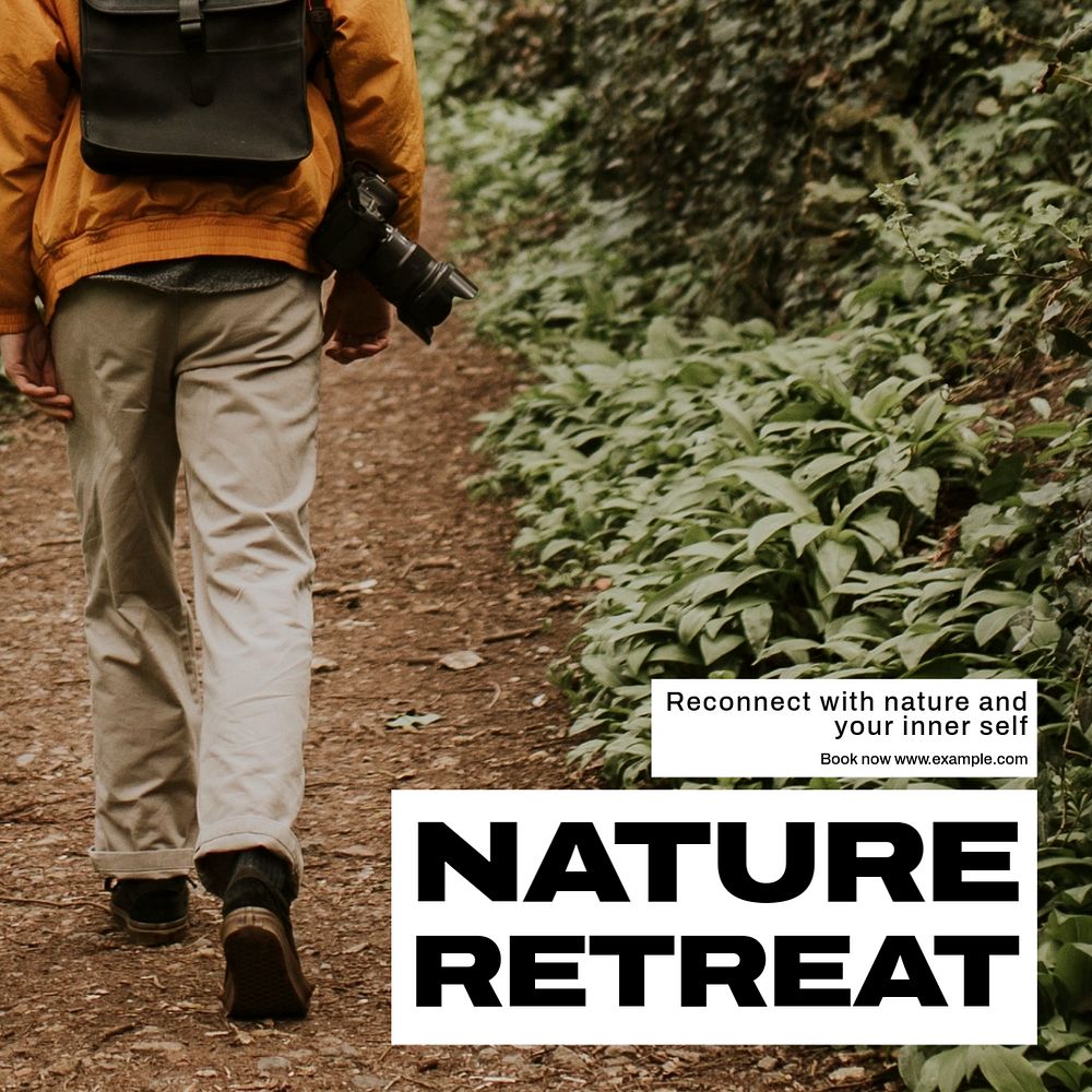 Nature retreat Instagram post template, editable text