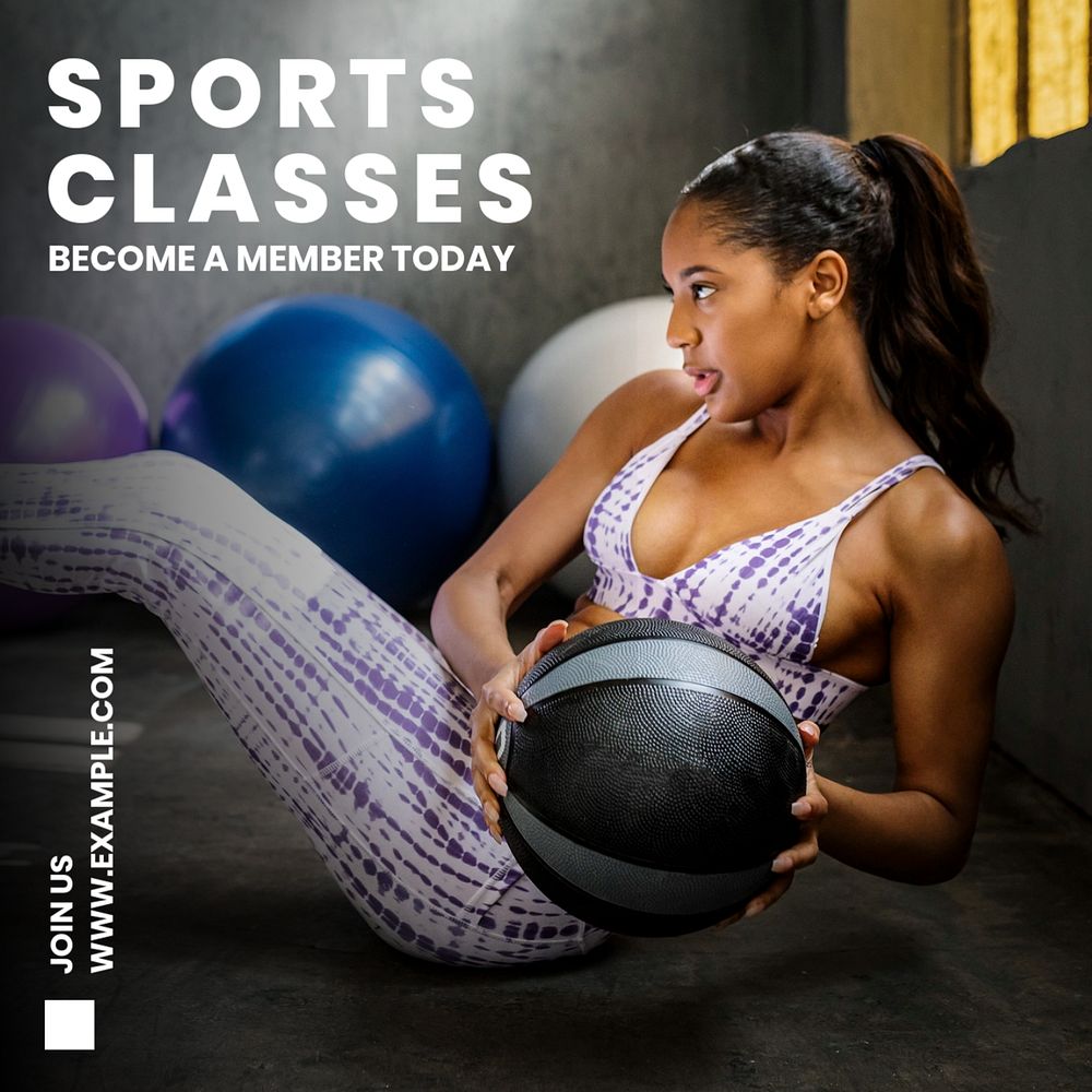 Sports classes Instagram post template, editable text