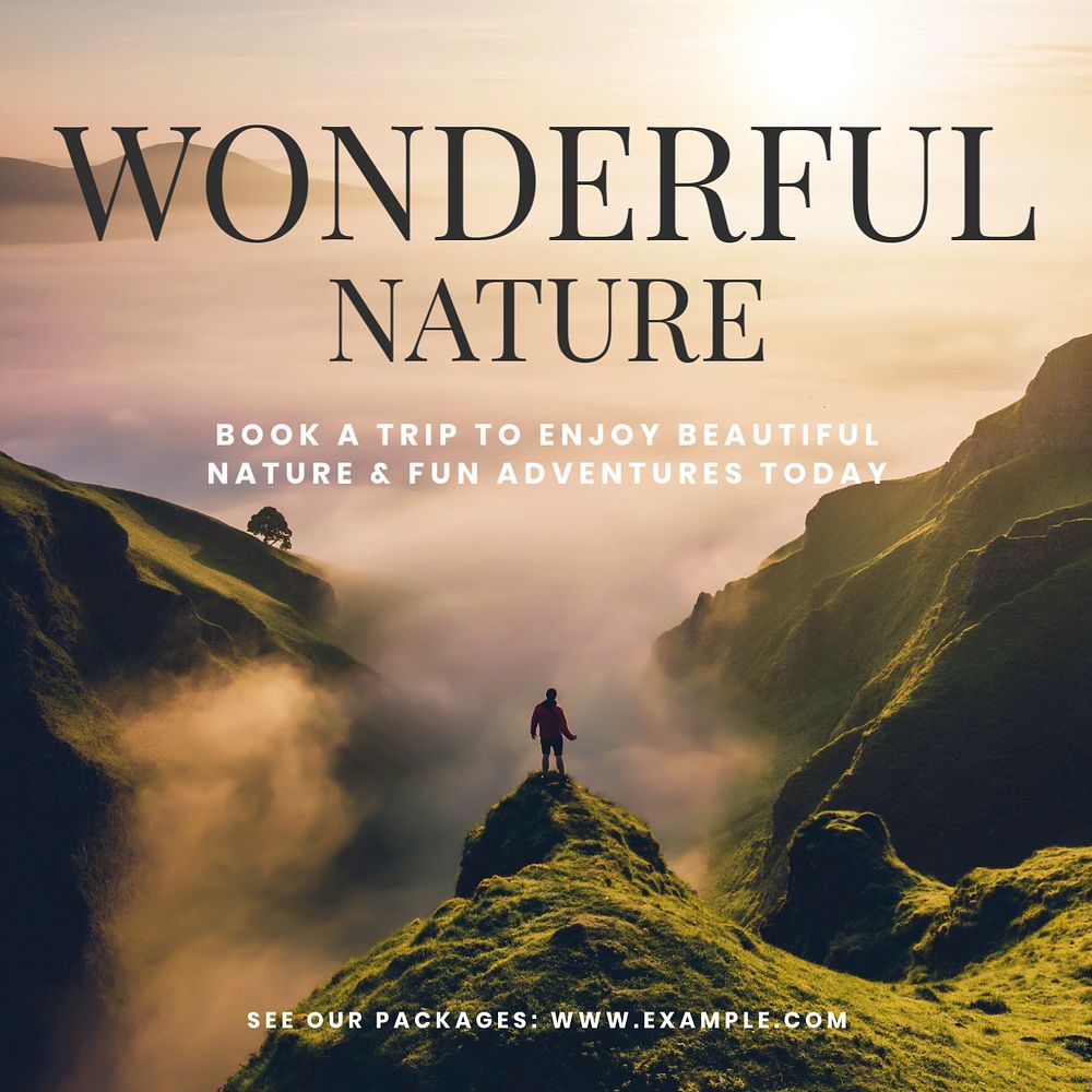 Nature adventure Instagram post template, editable text