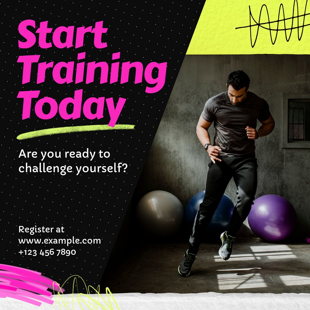 Training & fitness Instagram post template, editable text