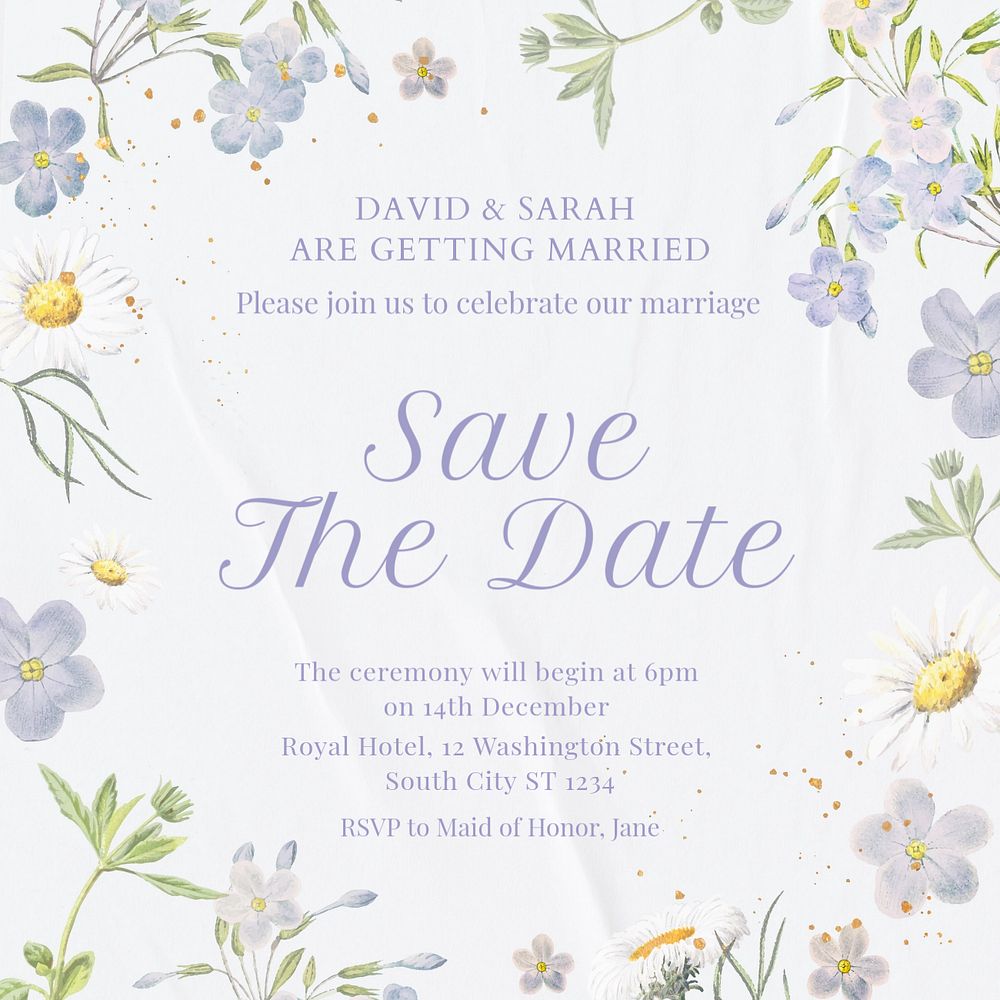 Wedding invitation Instagram post template, editable text