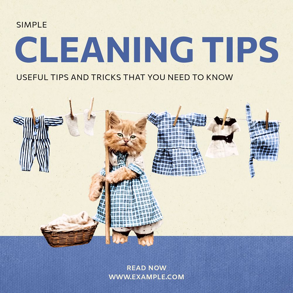 Cleaning tips Instagram post template, editable text