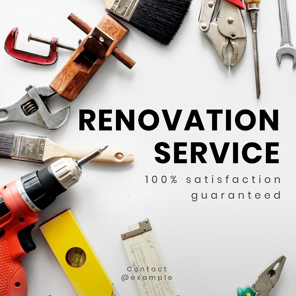 Renovation service Instagram post template, editable text