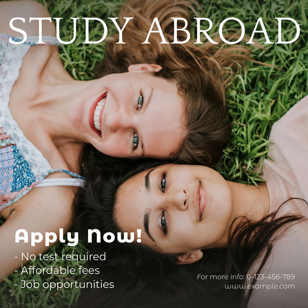 Study abroad Instagram post template, editable text