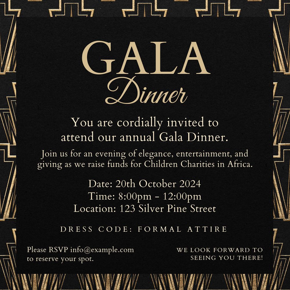 Gala dinner Instagram post template, editable text