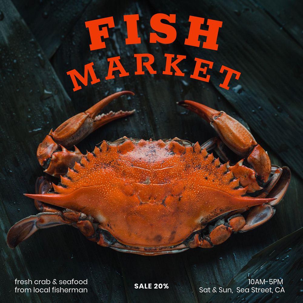 Fish market Instagram post template, editable text