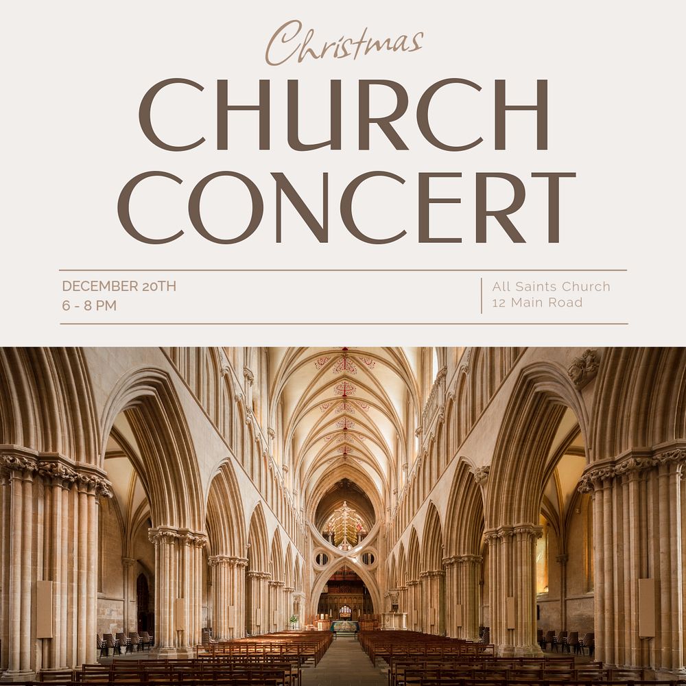 Christmas Church Concert Instagram post template, editable text