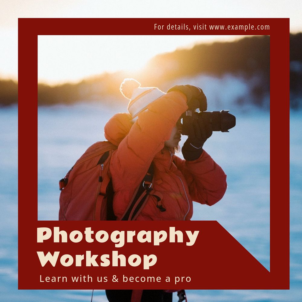 Photography workshop Instagram post template, editable text