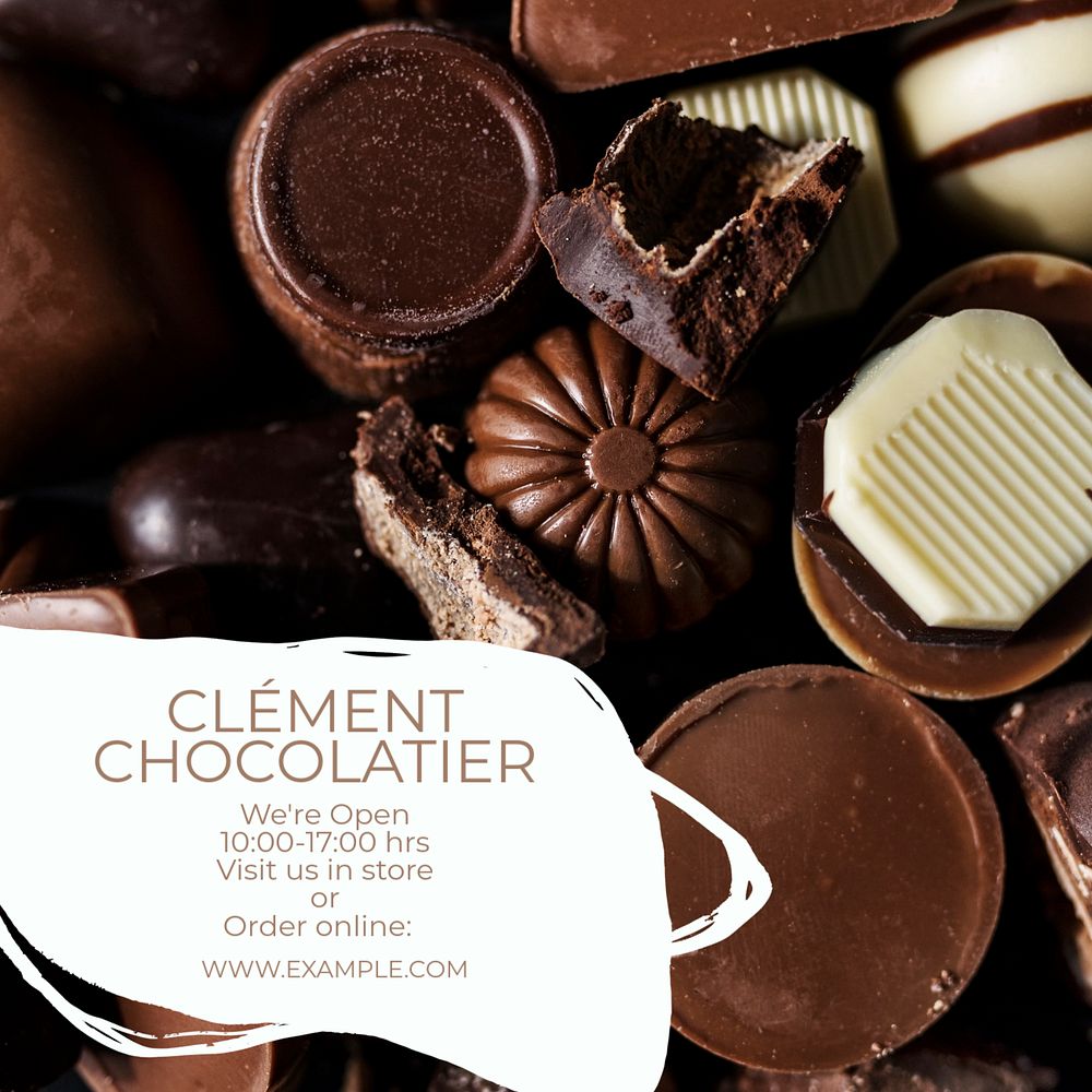 Chocolate shop Instagram post template, editable text