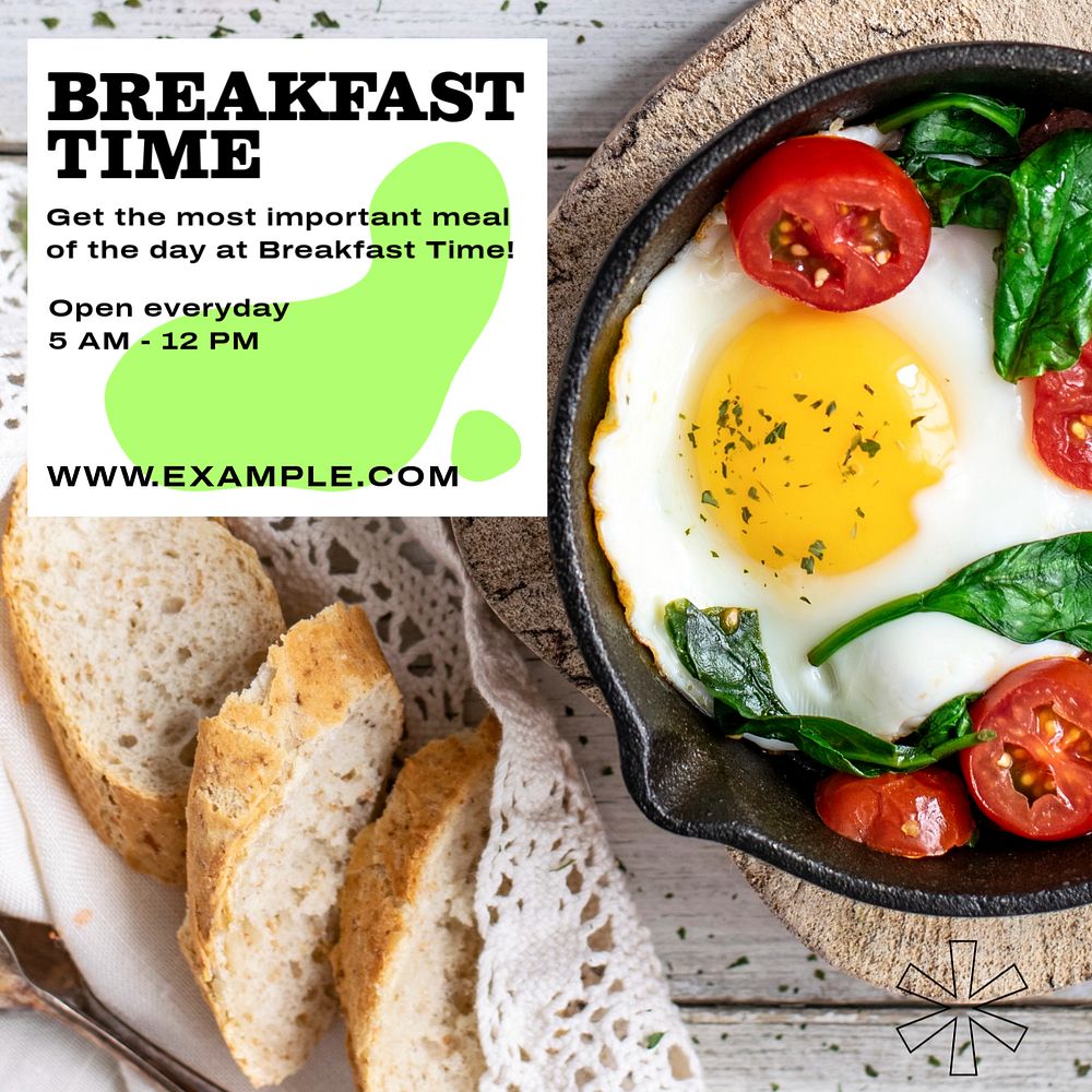 Breakfast time Instagram post template, editable text