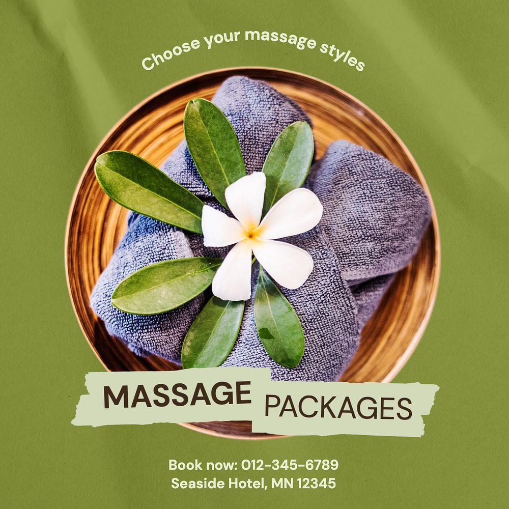 Massage packages Instagram post template, editable text