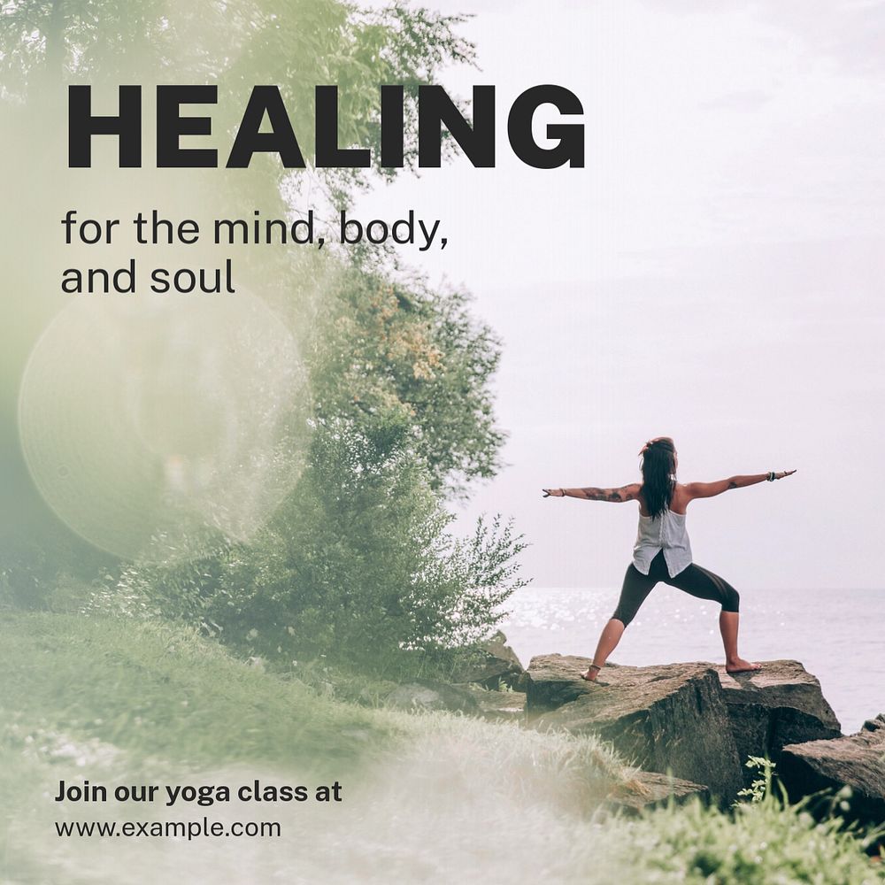 Healing, yoga class Instagram post template, editable text