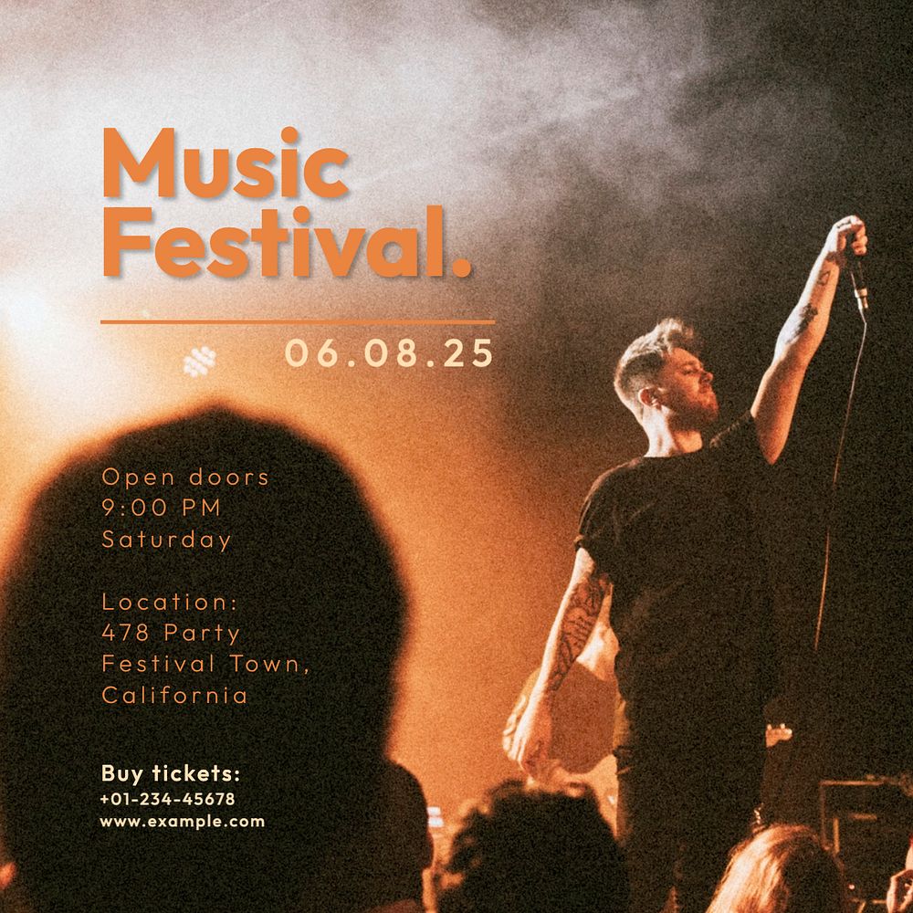 Music festival Instagram post template, editable text