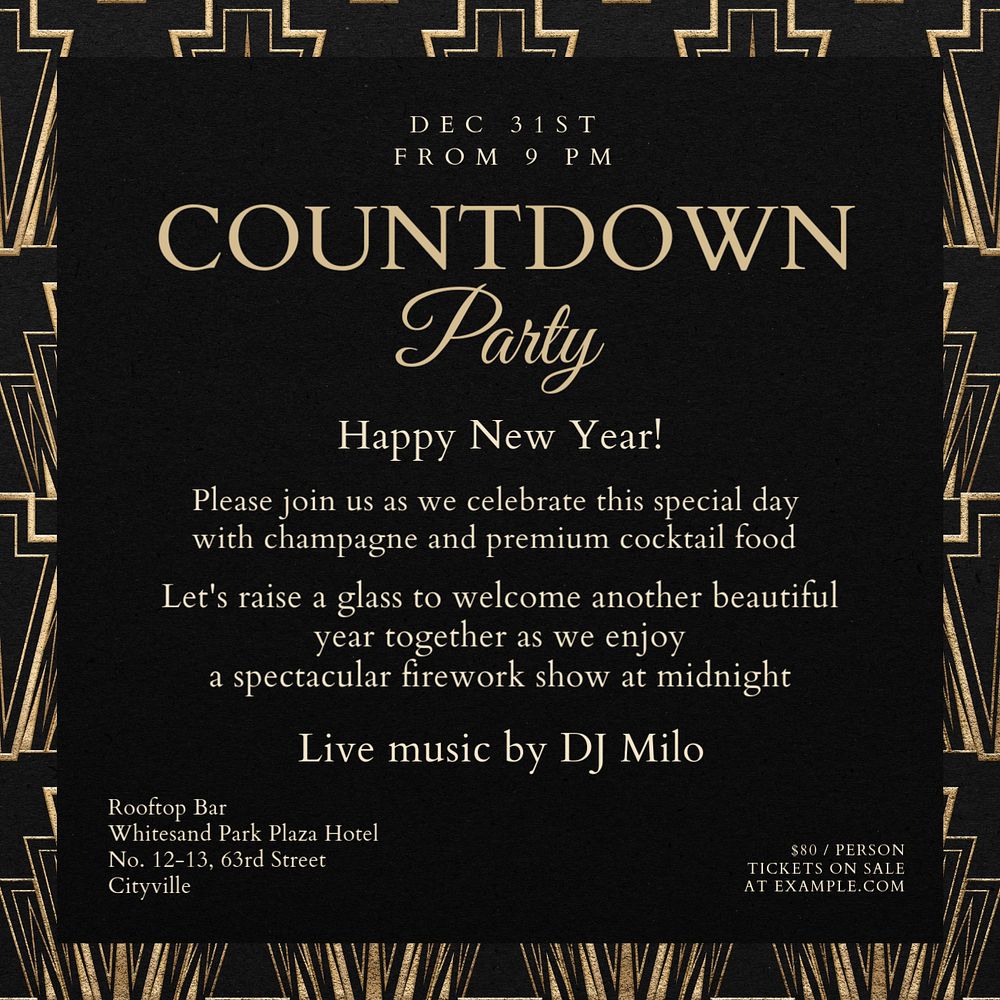 Countdown party Instagram post template, editable text