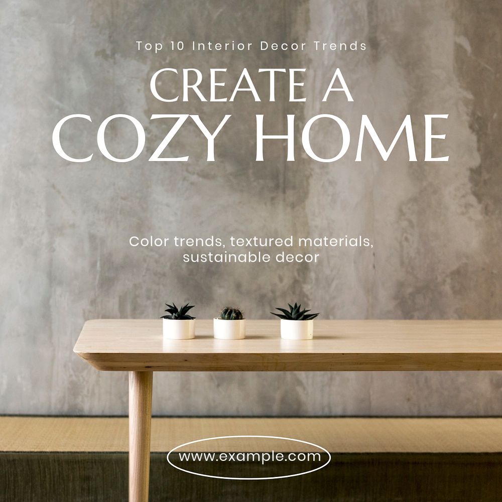 Cozy home Instagram post template, editable text