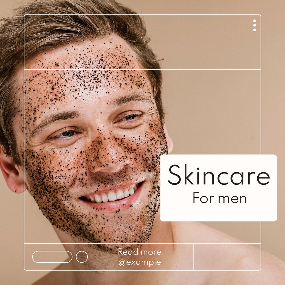 Men's skincare Instagram post template, editable text