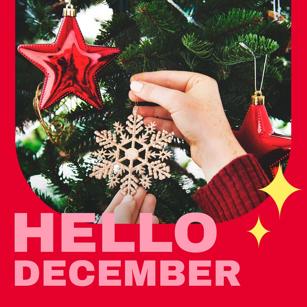 Hello December Instagram post template, editable text