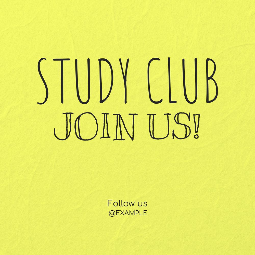 Study club Instagram post template, editable text