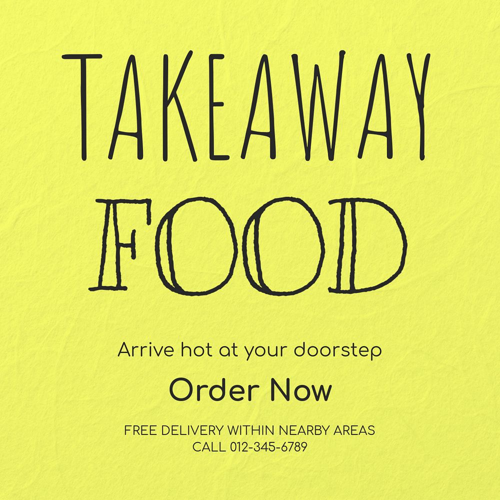 Takeaway food Instagram post template, editable text