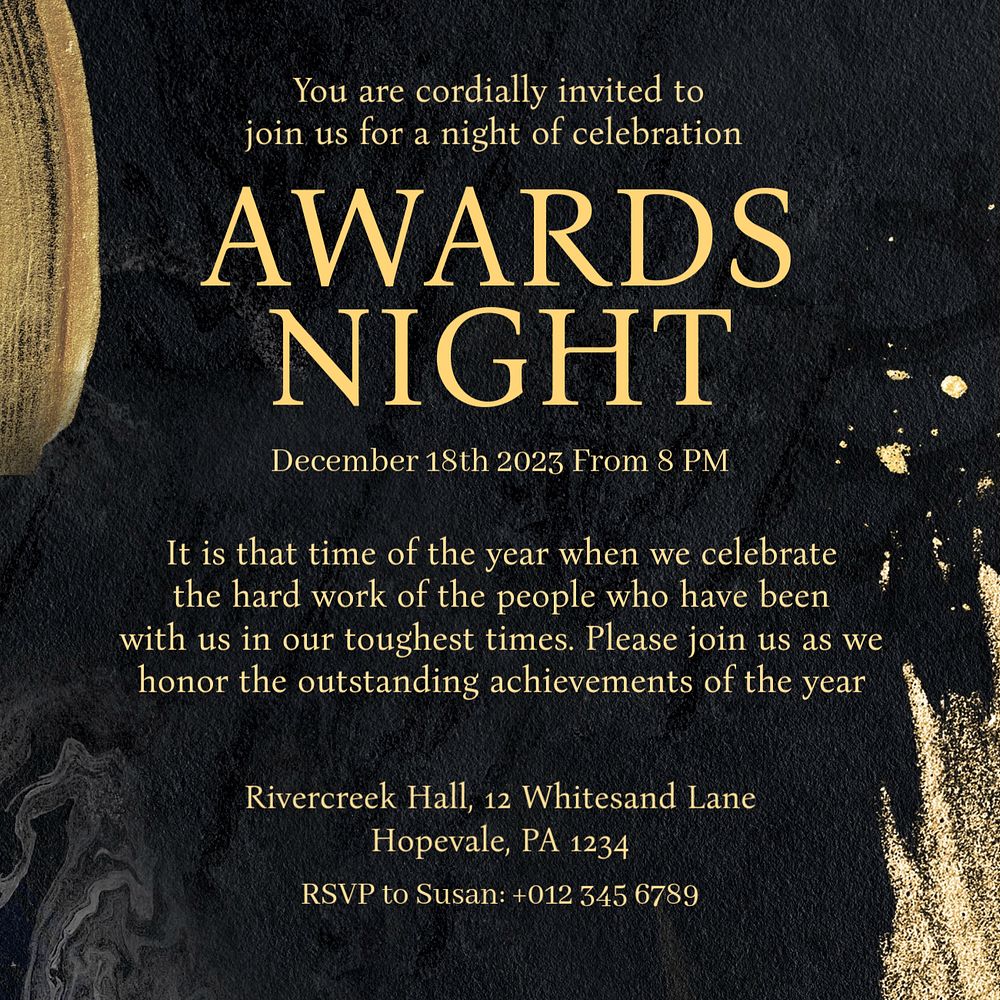 Awards night Instagram post template, editable text