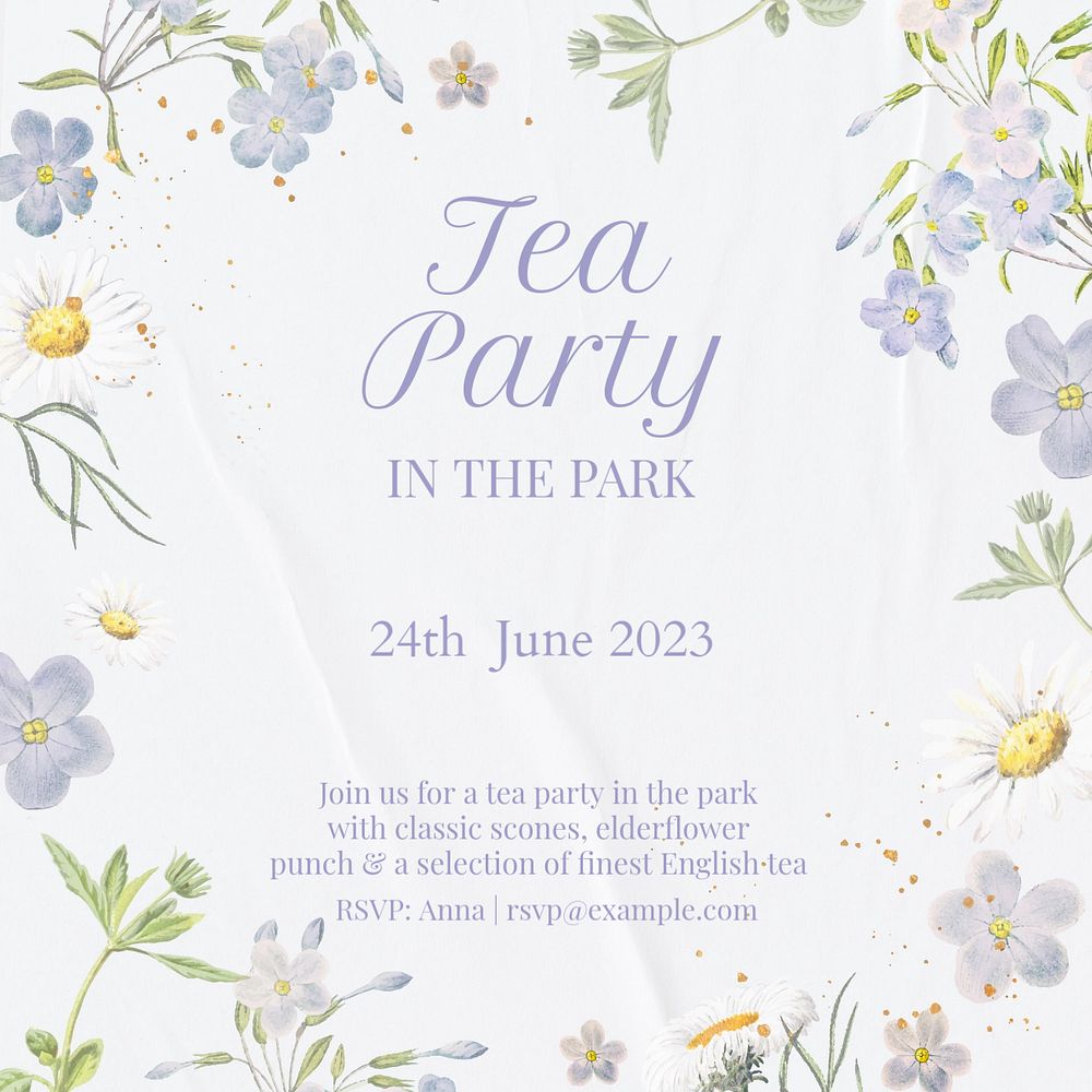 Park tea party Instagram post template, editable text