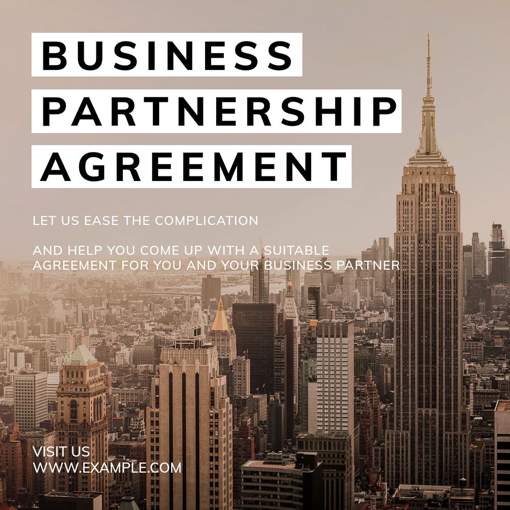 Business partnership Instagram post template, editable text