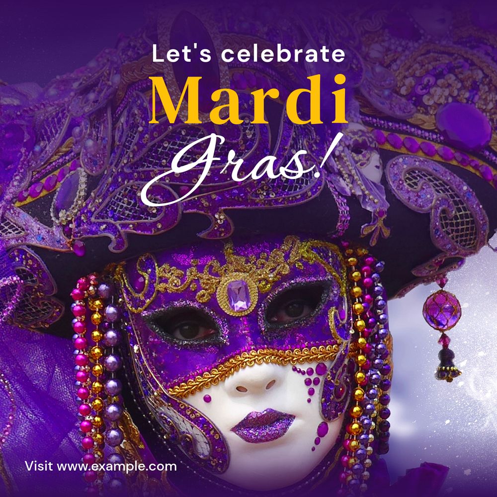 Mardi gras Instagram post template, editable text