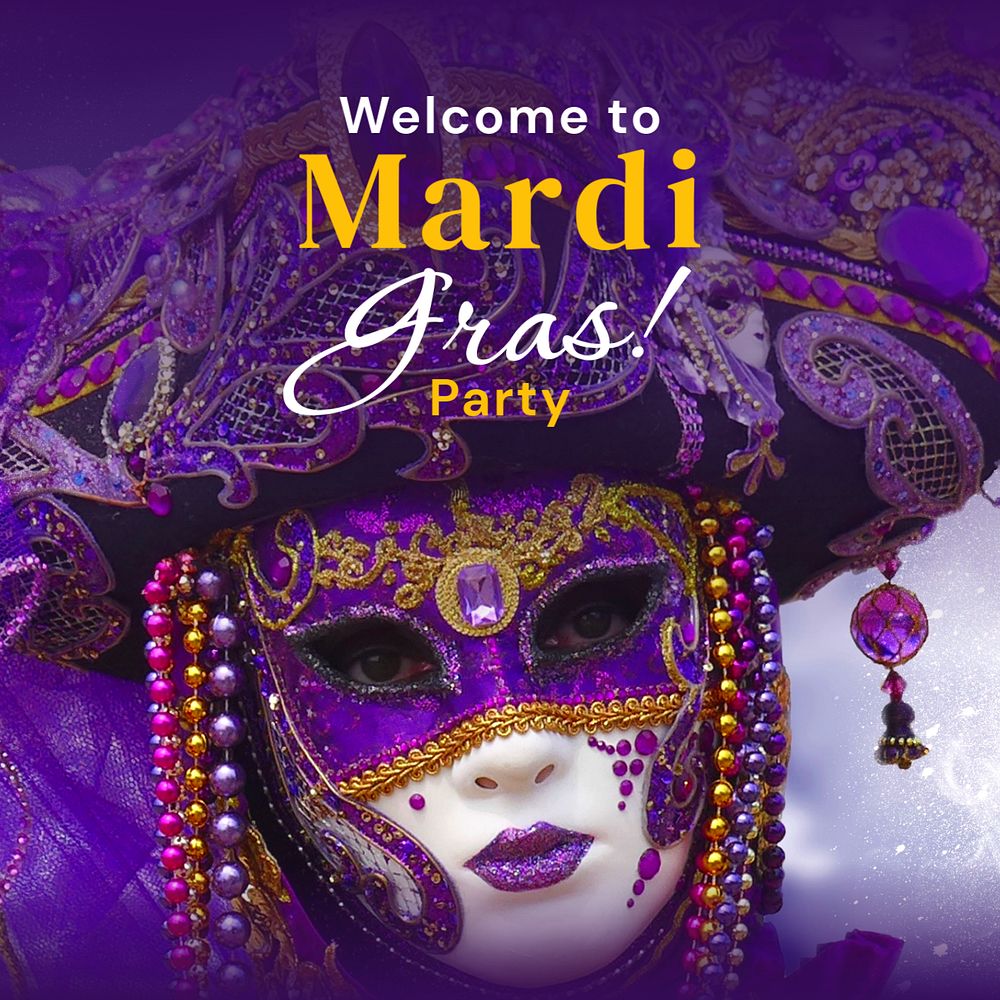 Mardi Gras party Instagram post template, editable text