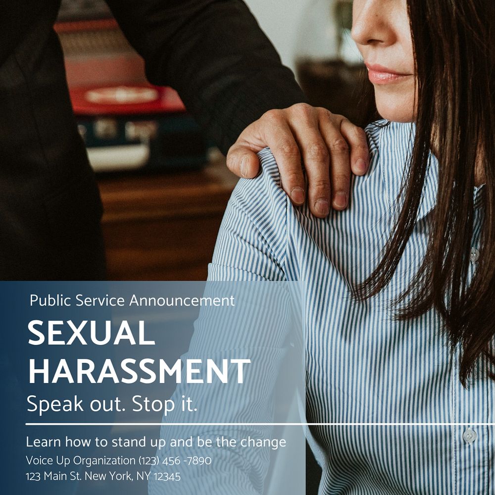 Sexual harassment Instagram post template, editable text