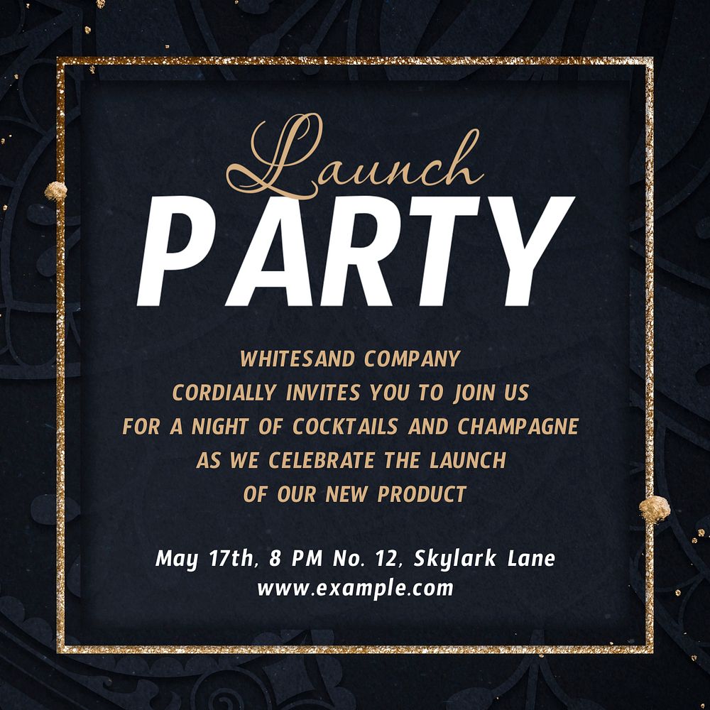 Launch party Instagram post template, editable text