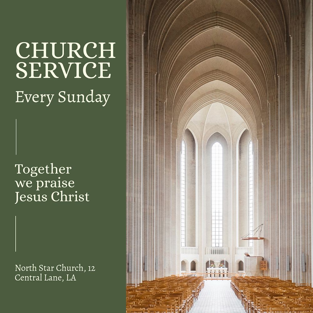 Church service Facebook post template, editable design