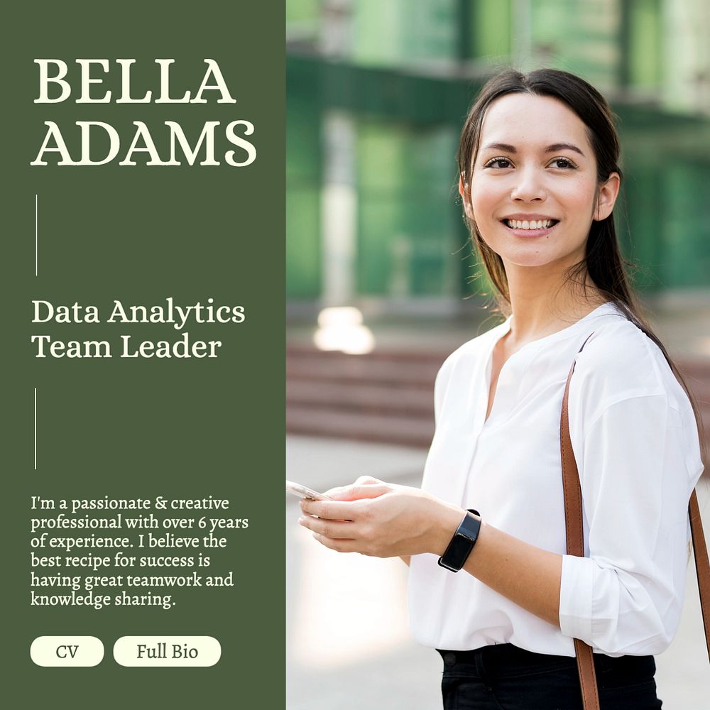 Data analytics team leader profile Instagram post template, editable text