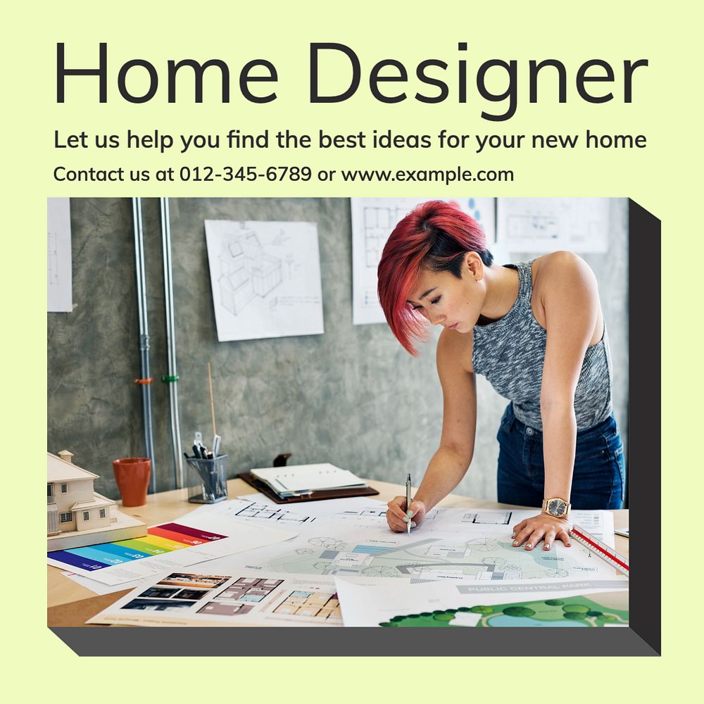 Home designer Instagram post template, editable text