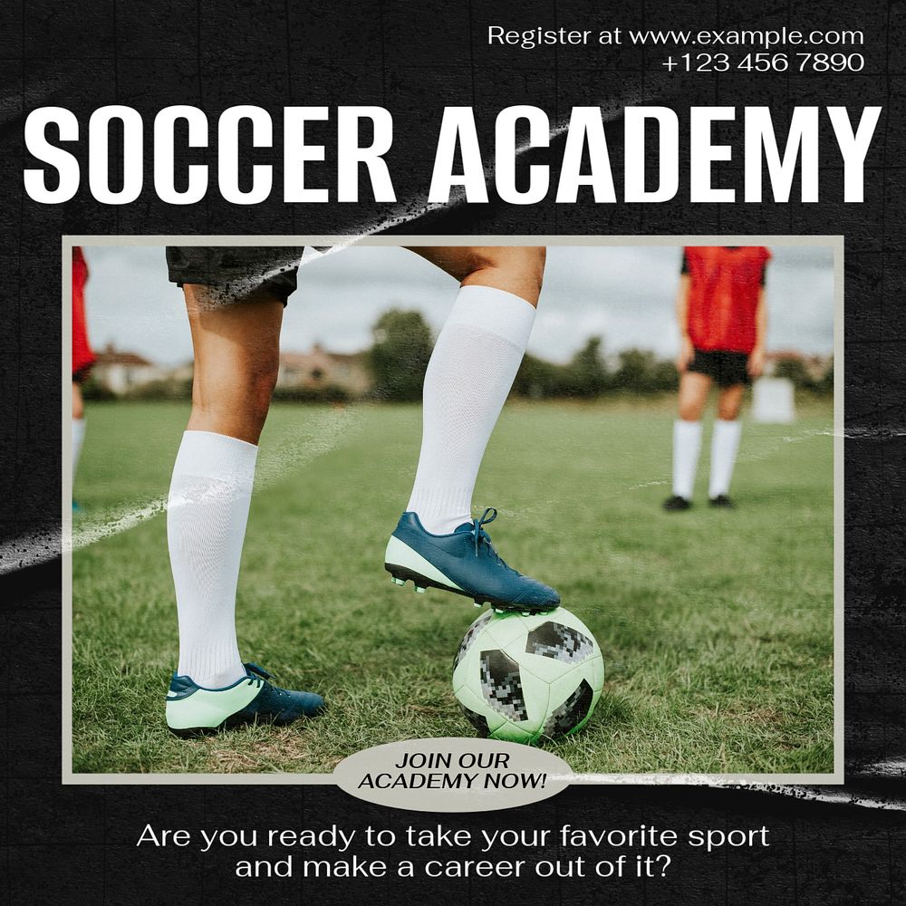 Soccer academy Instagram post template, editable text