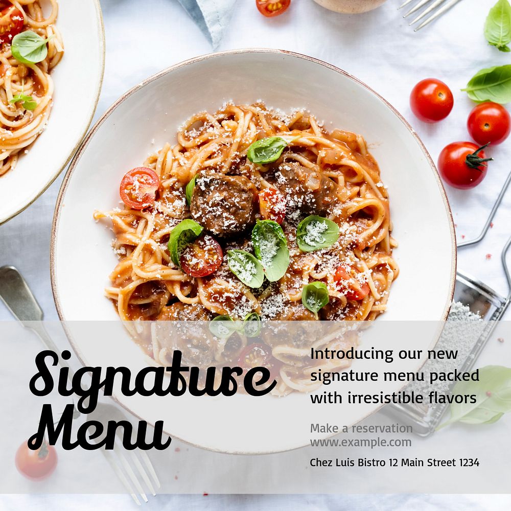 Signature menu Instagram post template, editable text