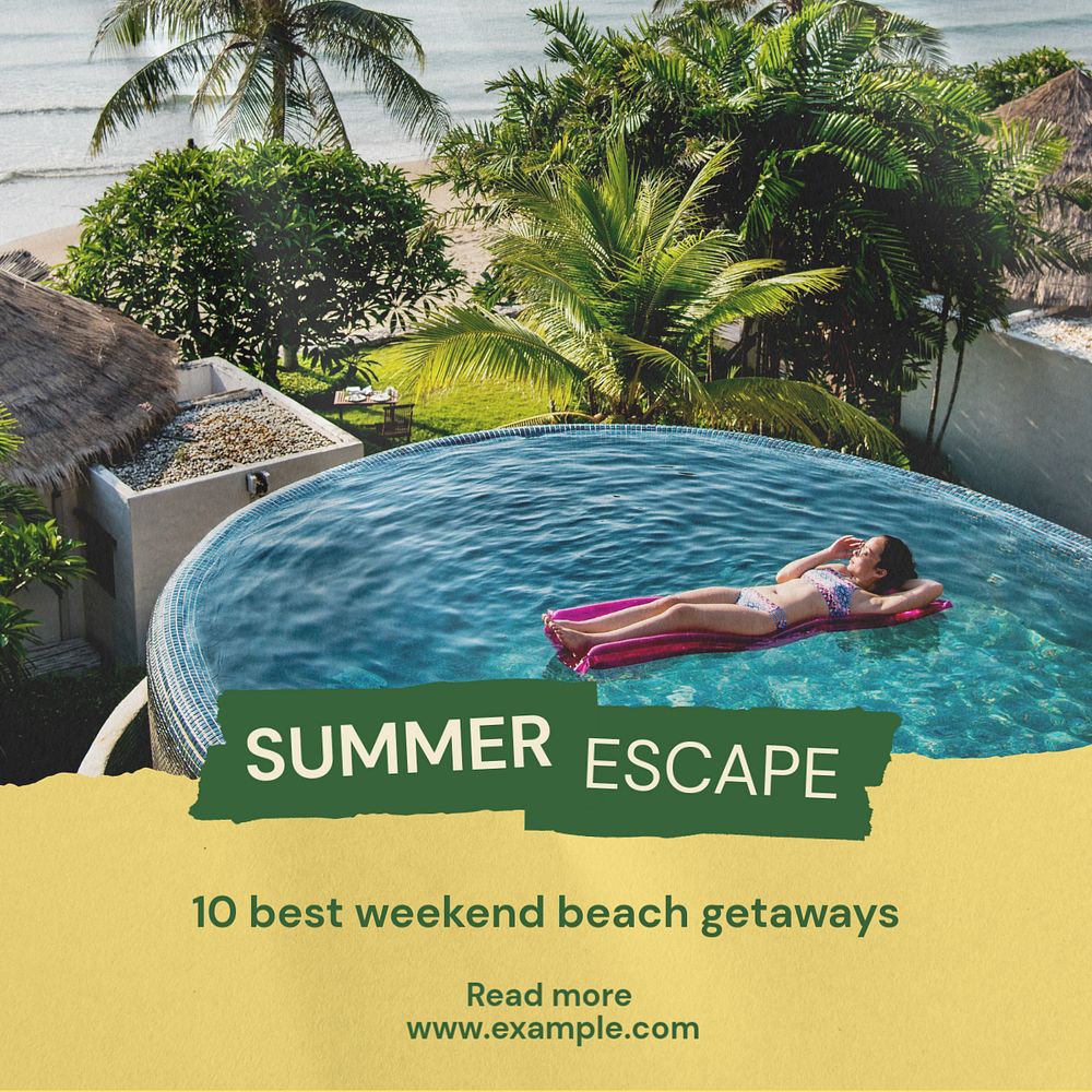 Summer escape Instagram post template, editable text