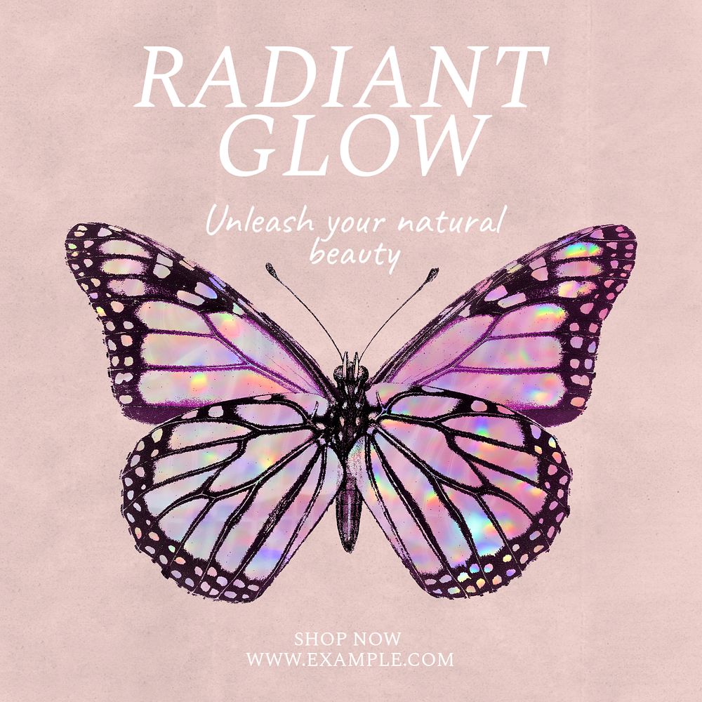 Glow & natural beauty Instagram post template, editable text