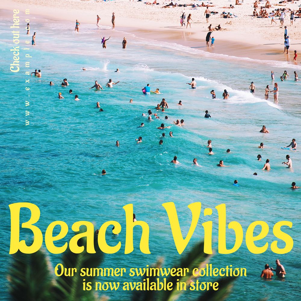 Beach vibes Instagram post template, editable text