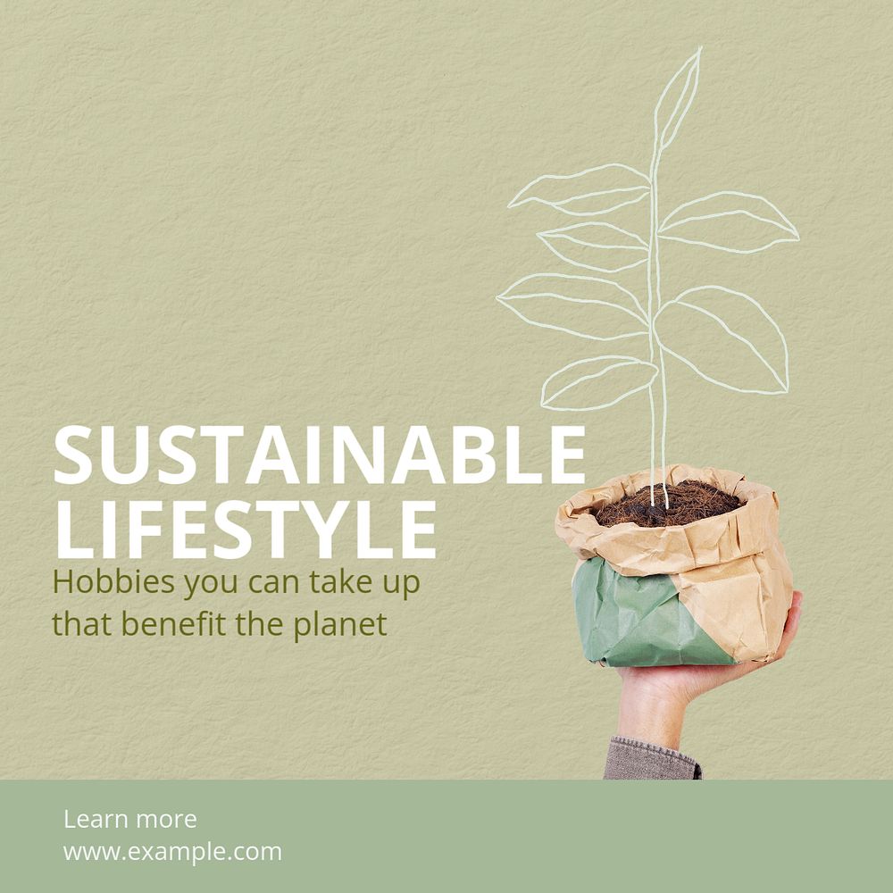 Sustainable lifestyle Instagram post template, editable text