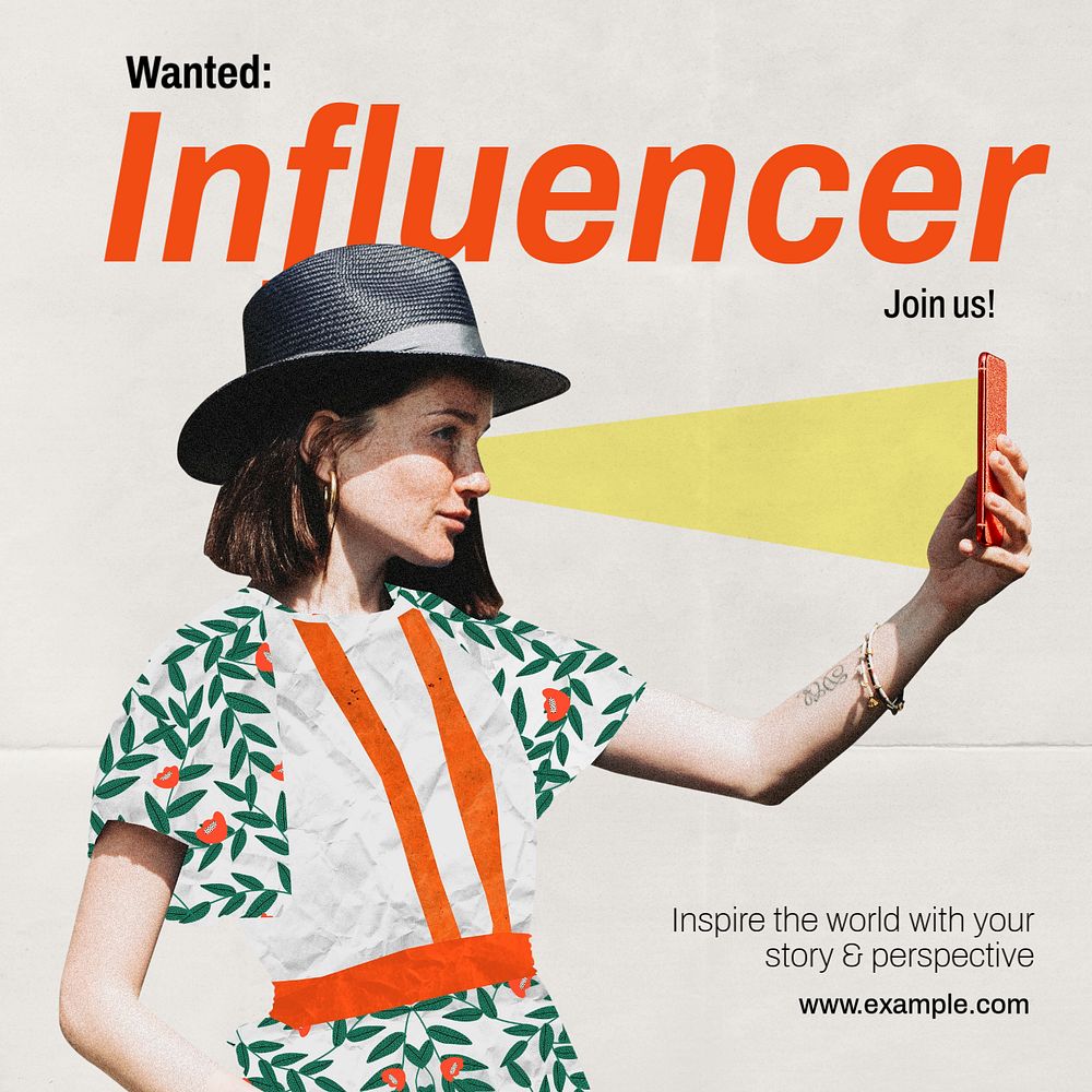 Influencer hiring Instagram post template, editable text