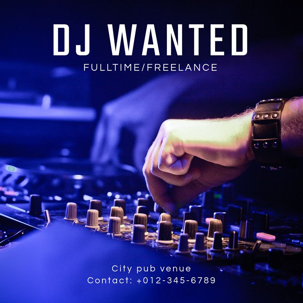 DJ wanted Instagram post template, editable text