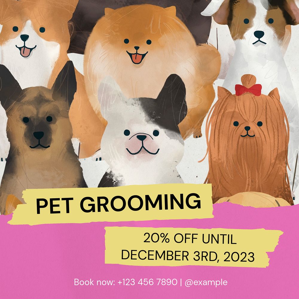 Pet grooming Instagram post template, editable text